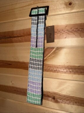 Raj Multicolor Woven Beaded Check Waist Belt in Green, Blue, Purple, Black